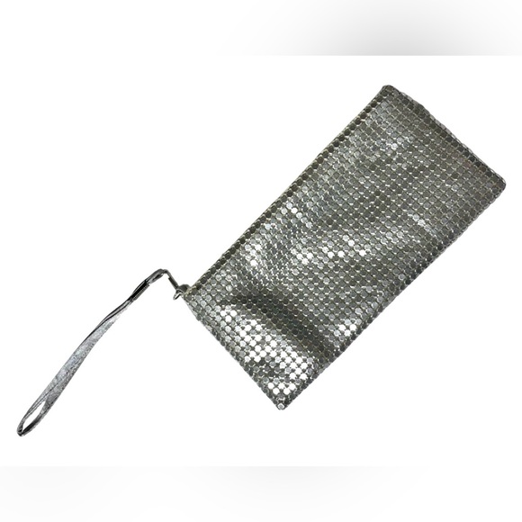 Evening Clutch Metallic Silver Mesh Mini Handbag Wristlet Glamour Y2K Night Out - Picture 2 of 6